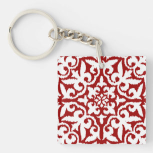 Modèle damassé Ikat - Rouge foncé et blanc