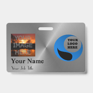 Modèle de Badge de Nom de Photo à Effet Métallique