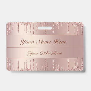 Modèle de badge pailleté or rose avec texte de nom