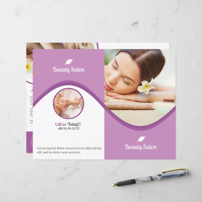Modèle de brochure de salon de beauté et de spa (Devant/Arrière en situation)