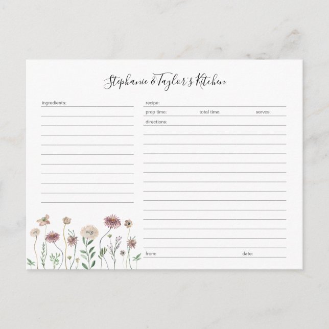 Modèle de carte de recette de fleurs sauvages rust (Devant)