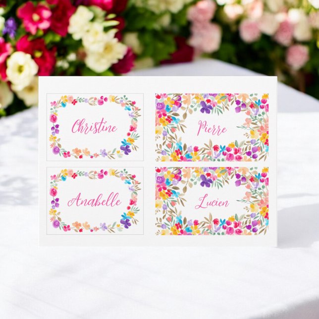 Modèle de carte de table de mariage floral aquarel (Boho Watercolor Floral Wedding Place Card Template)