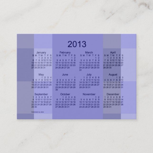 Modèle de carte de visite de calendrier de 2013 (Devant)