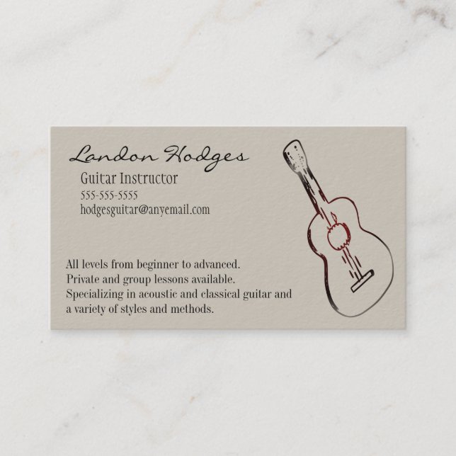 Modèle de carte de visite de guitare acoustique (Devant)