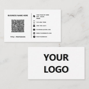Modèle de carte de visite de logo et de code QR pe