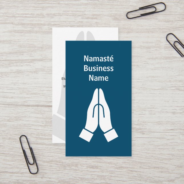 Modèle de carte de visite de logo Namasté mains en (Devant/Arrière en situation)