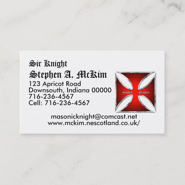 Modèle de carte de visite de Templar (Devant)