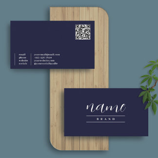 Modèle de carte de visite élégant en bleu foncé QR
