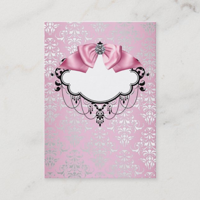 Modèle de carte de visite élégante rose Damas (Devant)