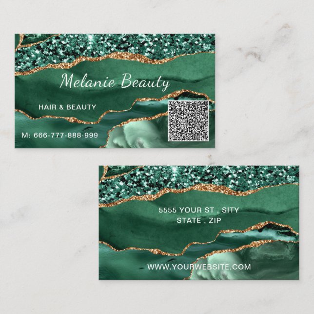 Modèle de carte de visite Emerald Green QR Code (Devant / Derrière)