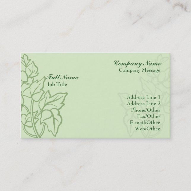 Modèle de carte de visite Green Ivy élégant (Devant)