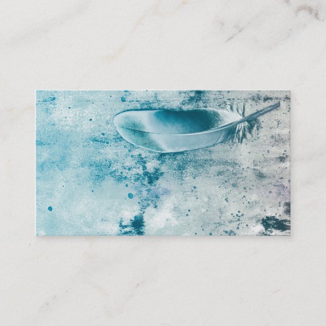 modèle de carte de visite photo bleu plumes (Devant)