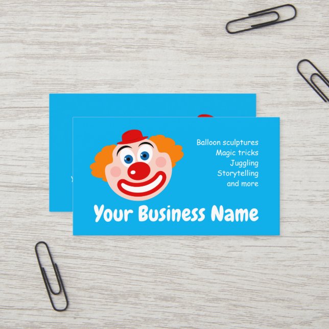 Modèle de carte de visite professionnelle clown ac (Devant/Arrière en situation)