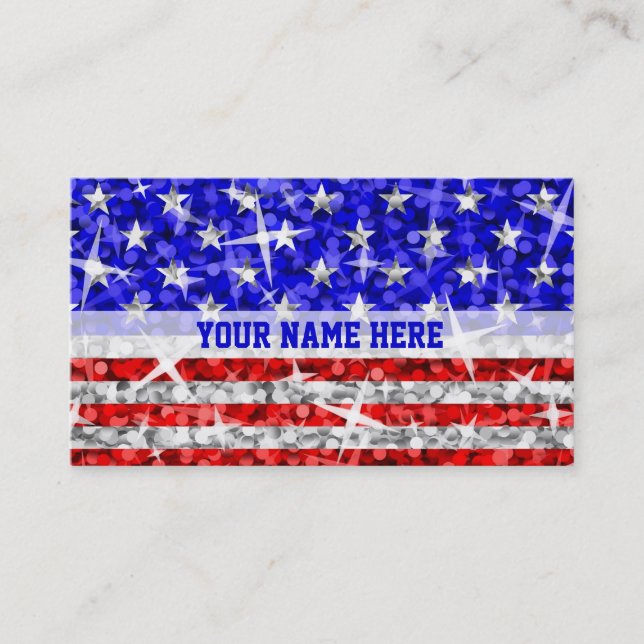 Modèle de carte de visite rayée Glitz USA blanc (Devant)