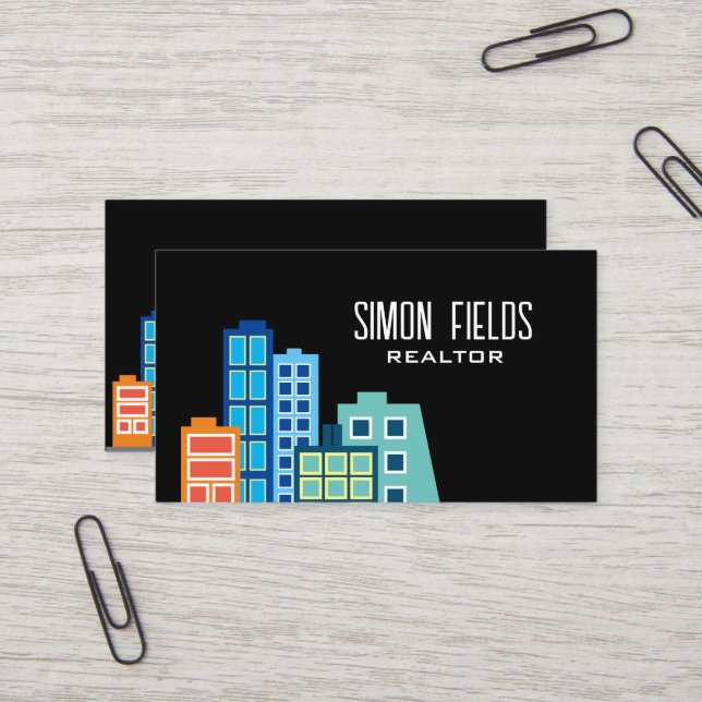 Modèle de carte de visite skyline Realtor (Devant/Arrière en situation)