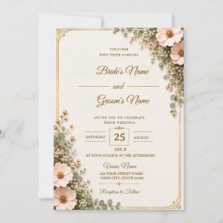 Modèle de carte d'invitation de mariage floral élé
