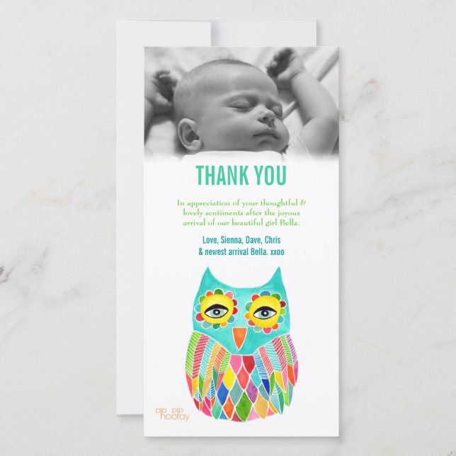 Modèle de carte photo de hibou de bébé de note de (Devant)