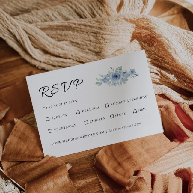 Modèle de carte RSVP de mariage bleu (Blue Wedding RSVP Card Template)