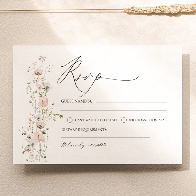 Modèle de carte RSVP de mariage fleur sauvage (Wildflower Save The Date Card Template)