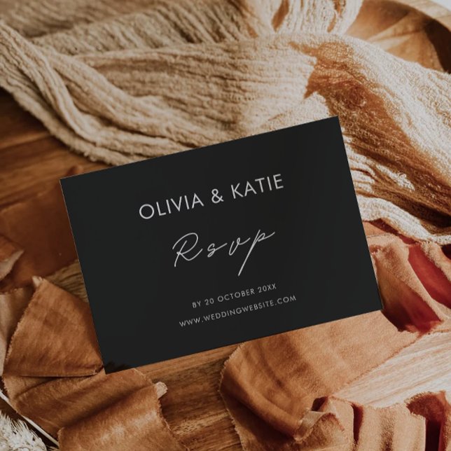 Modèle de carte RSVP de mariage noir (Black Wedding RSVP Card Template)