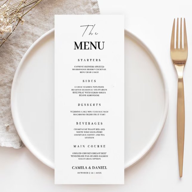 Modèle de cartes de menu minimaliste Mariage (Minimalist Wedding Menu Cards Template)