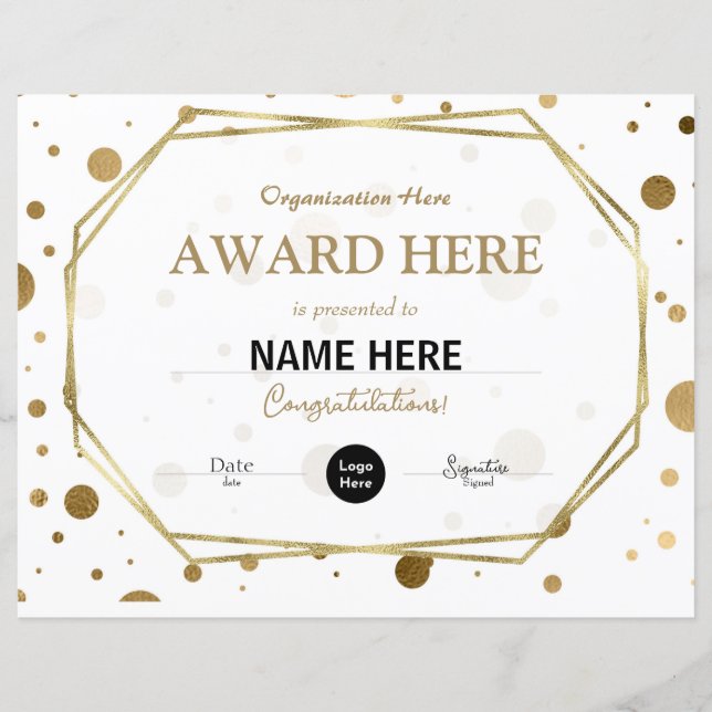 Modèle de certificat (Devant)