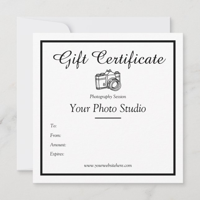 Modèle de certificat cadeau de photographie (Devant)