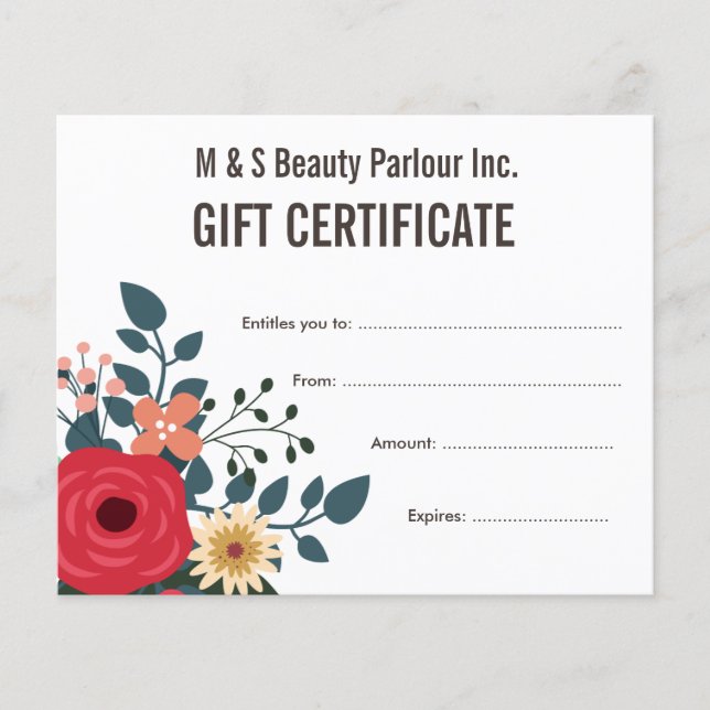Modèle de certificat cadeau salon de beauté de che (Devant)