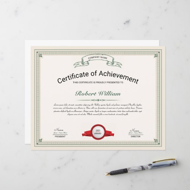 Modèle de certificat d'accomplissement (Devant/Arrière en situation)