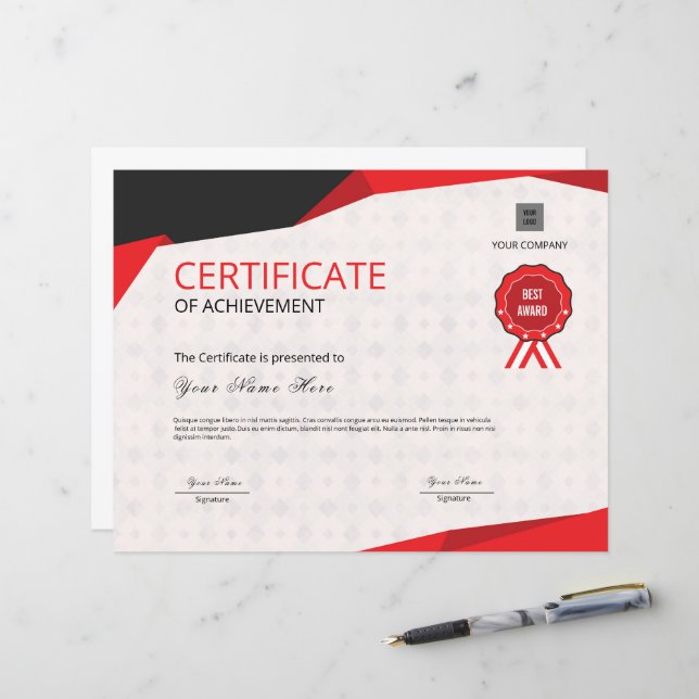 Modèle de certificat d'accomplissement personnalis (Devant/Arrière en situation)