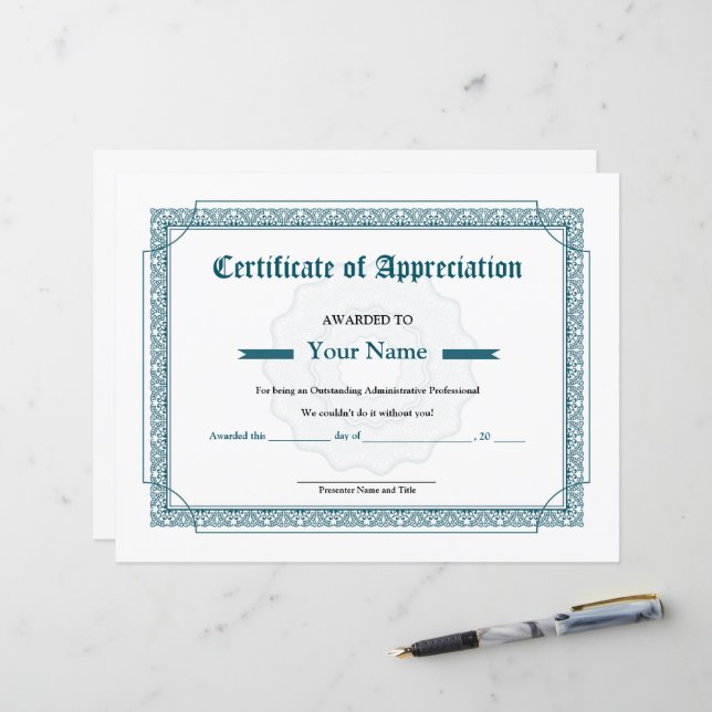 Modèle de certificat d'appréciation minimale (Devant/Arrière en situation)