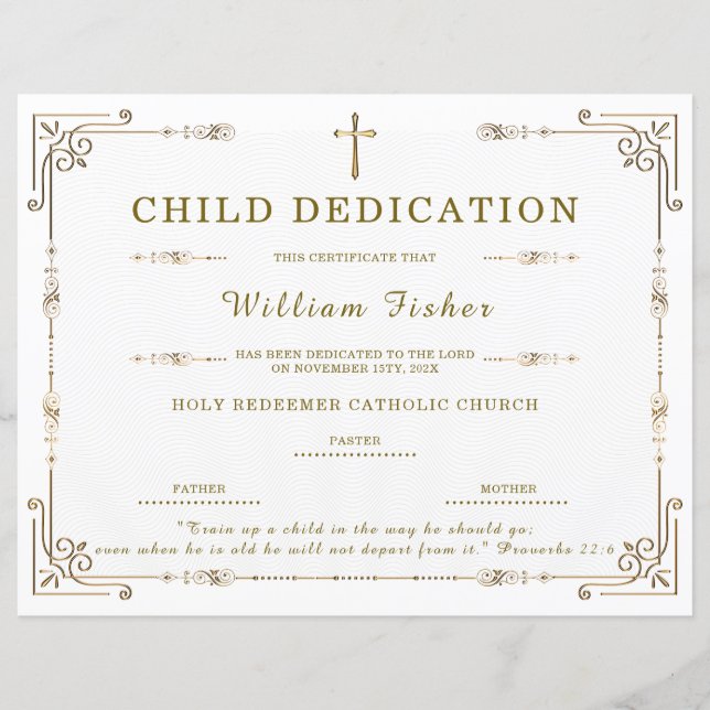 Modèle de certificat de dédicace d'enfant modifiab (Devant)