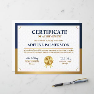 Modèle de certificat d'excellence bleu et or