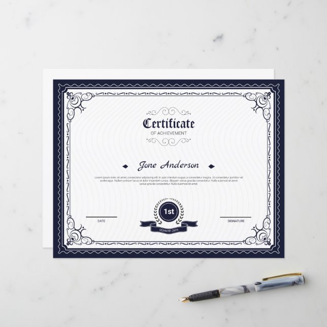Modèle de certificat minimal (Devant/Arrière en situation)