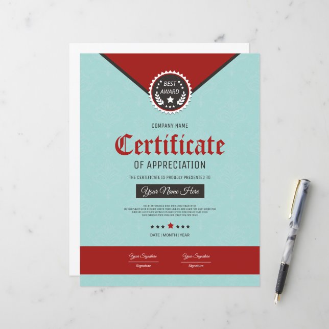 Modèle de certificat minimal - élégant et simple (Devant/Arrière en situation)