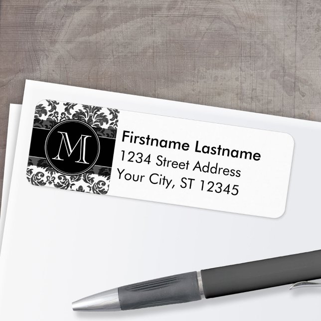 Modèle de Damas de tableau noir et blanc (Custom Return Address Label)