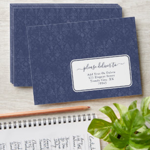Modèle de Damas Florales Bleu Foncé - Enveloppes p