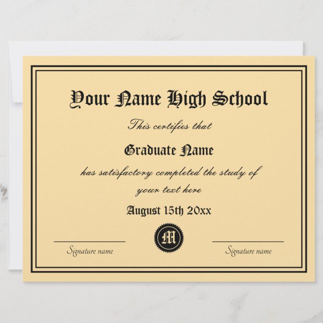 Modèle de diplôme de certificat d'école secondaire (Dos)