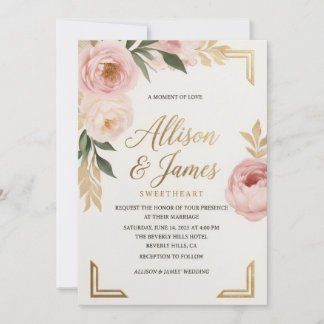 Modèle de faire-part de mariage floral rose élégan