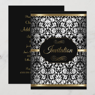 Modèle de fête Blanc, Noir et Or   Invitation