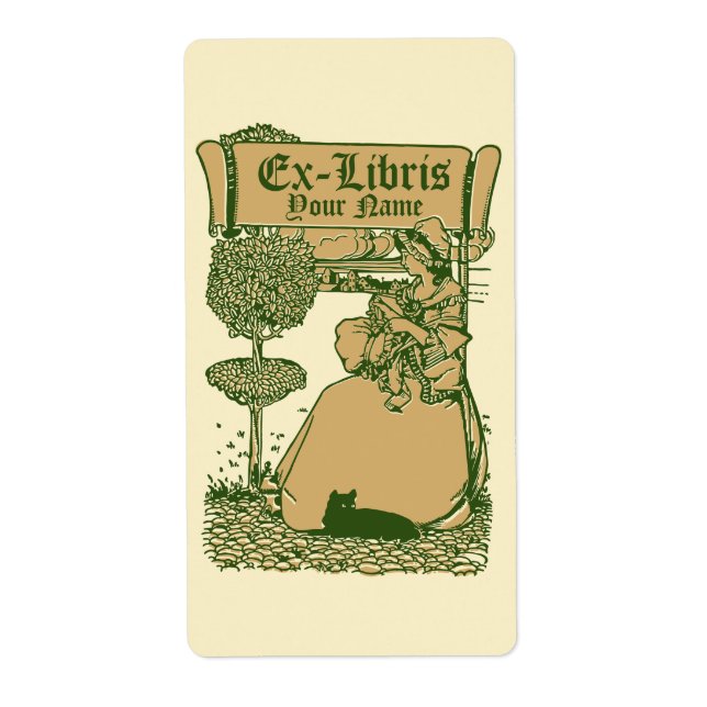 Modèle de fille et de chat Ex Libris Art Nouveau (Devant)