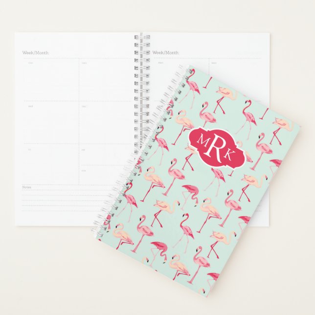 Modèle de flamant rétro | Monogramme (Devant avec enveloppe)