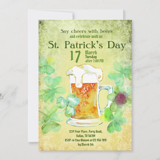 Modèle de la Saint Patrick, Invitation de la fête, (Devant)