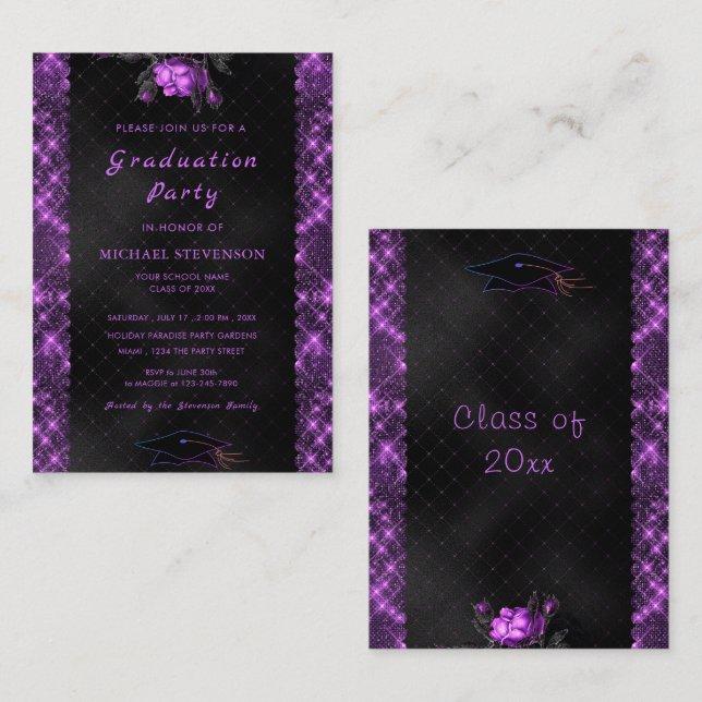 Modèle de l'invitation de graduation noire encadré (Devant / Derrière)