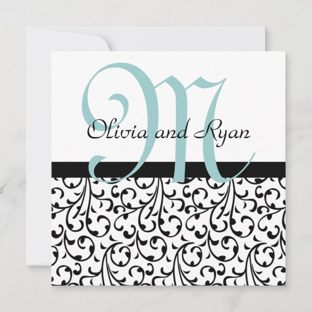Modèle de mariage damassé noir blanc bleu tourbill (Devant)