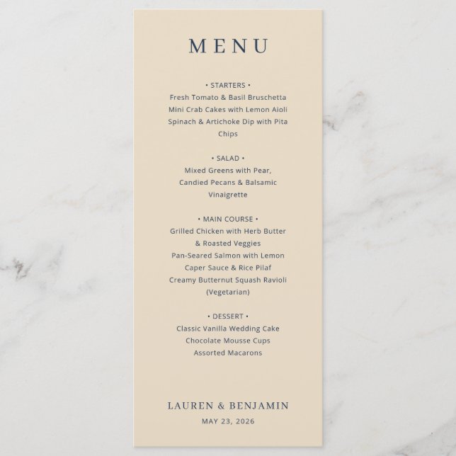 Modèle de menu beige élégant (Devant)