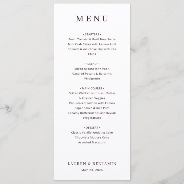 Modèle de menu blanc élégant (Devant)