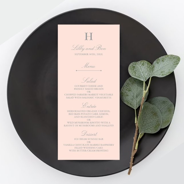 Modèle de menu Chic Blush Pink & Grey Mariage (Créateur téléchargé)