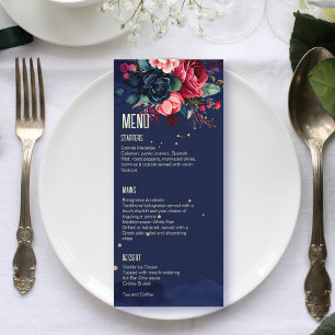 Modèle de menu fleurs bleues roses bleu marine