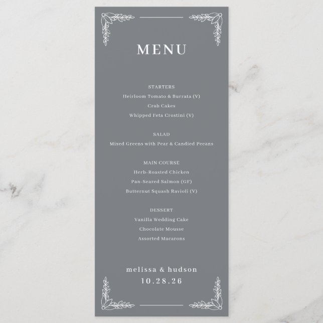 Modèle de menu Gris Élégant (Devant)
